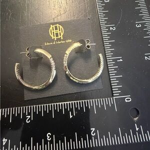 House of Harlow 1960 Textured Goldtone with Clear CZ Hoop Earrings